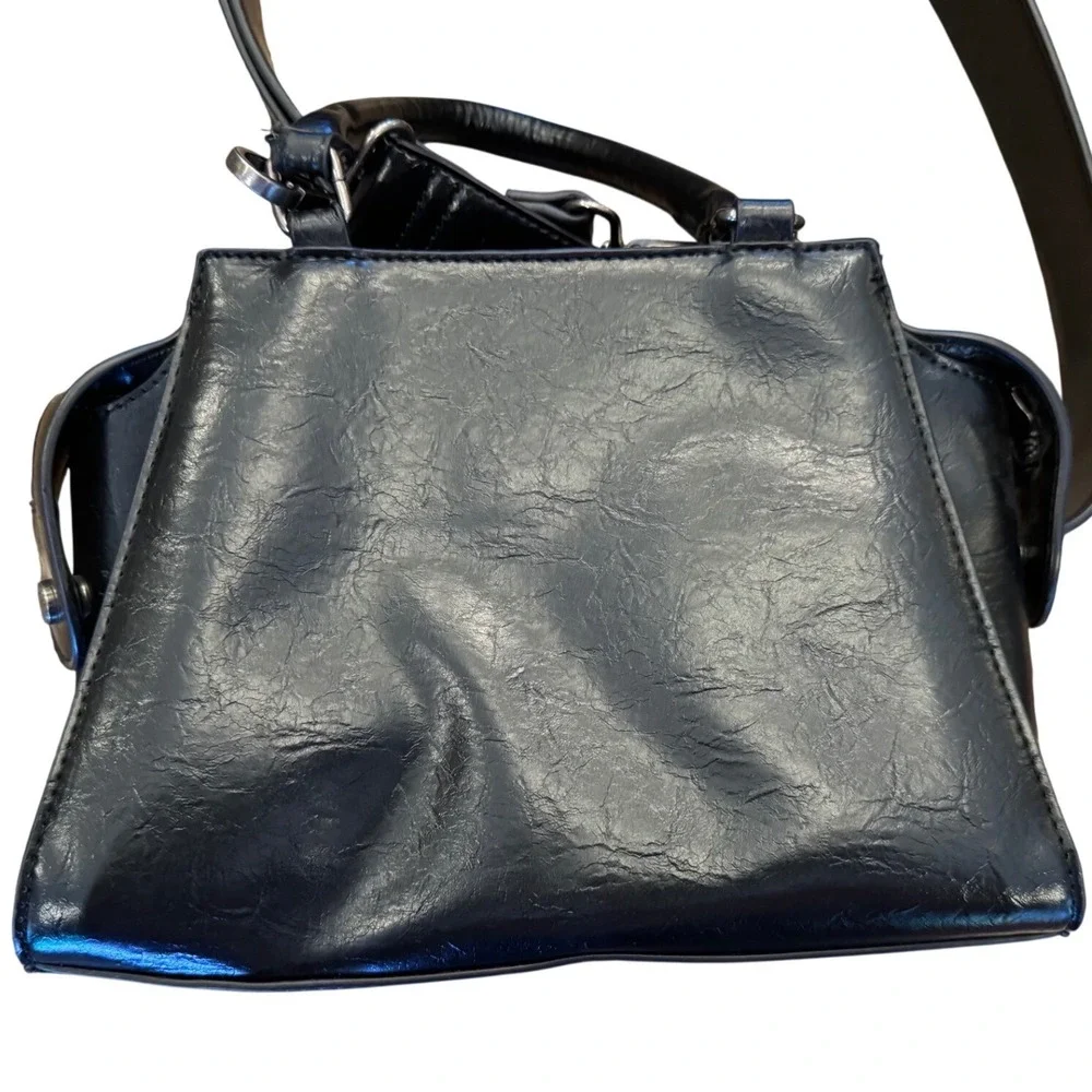 Steve Madden Bmiley Black Distressed Grommet Studded Crossbody Satchel Bag